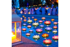 Liliful 36 Pcs Diwali Lotus Decoration Floating Lights Lotus Artificial Floating Flowers for Pool with LED Lights Battery Operated for Indian Puja Ganesh chaturthi Diwali(3.94, 5.91 Inch,Rich Color)