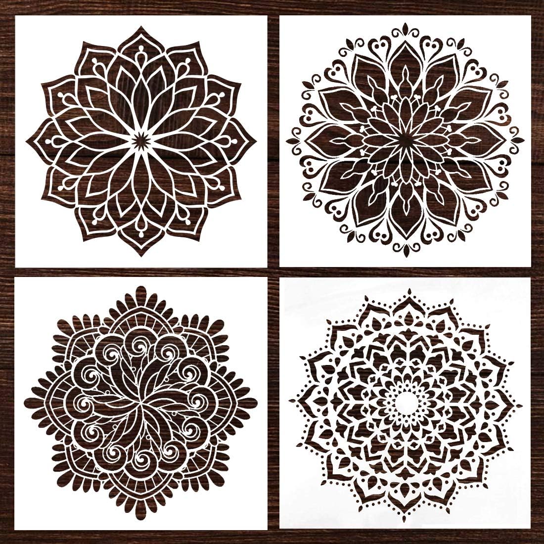 Mandala Wall Wood Furniture Canvas Tile Fabric Painting Stencil, fit for Home DIY Decor, Large Size Paint Stencils, Reusable (12x12 Inch,4pcs)