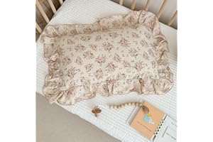 BuLuTu Cotton Muslin King Pillow Case, Chic Shabby Pink Floral Print Pillowcase for Teens Adults Children, French Country Ruffled Edges Pillow Cases,20x36 inch, 1 Piece, Pink Peony