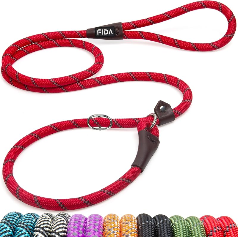 Fida Slip Lead for Dogs 1.8m Reflective Rope Leash Red