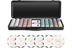 SLOWPLAY Nash 14g Clay Poker Chip Set White Gold Edition– 500PCS Full Set for Texas Hold’em | Numbered Chips: 1, 5, 25, 100, 