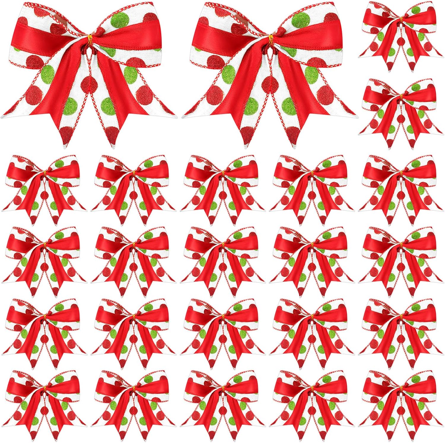 Bows & Ribbons - Lyrow 24 Pcs Red Green Bows Decorations 6 Inch Large Dot Bows Christmas Bows Decorations Mini Christmas Ornaments Xmas Wreath Bow for Garland DIY Crafts Wedding Indoor Outdoor Decor (Cute Color)