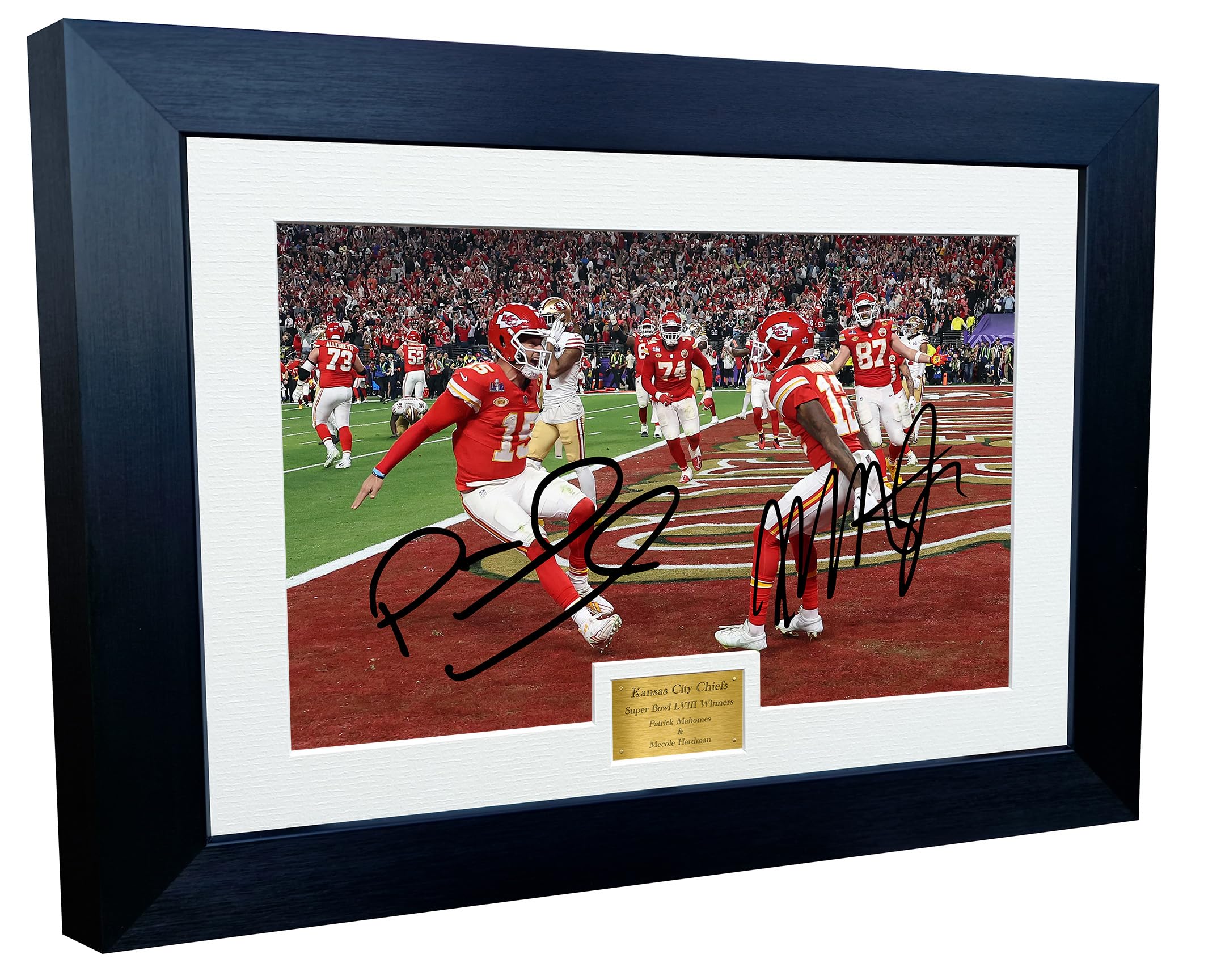 Patrick Mahomes Mecole Hardman Kansas City Super Bowl LVIII 58 Winners Autographed Signed 12x8 A4 Photo Photograph Picture Frame American Football Poster Gift Colour