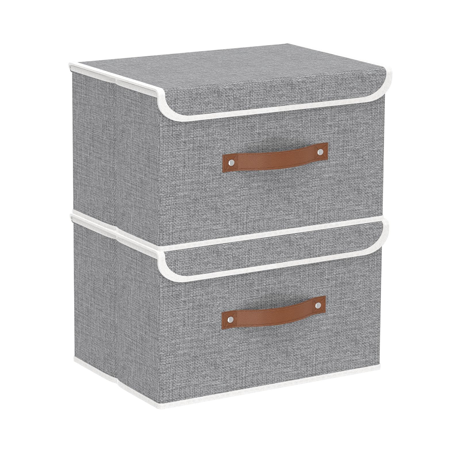 Yawinhe Storage Boxes with Lids 2 Pack, Collapsible Bin with Handle, for Organizing Clothes, 33x23x20cm, Grey, SNK018GYS-2 — image 1
