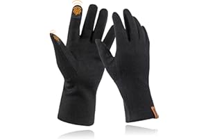 ACUSHLA 100% Merino Wool Touch Screen Lightweight Base Layer Ski Inner Glove for Men and Women, 270 gsm-black, M
