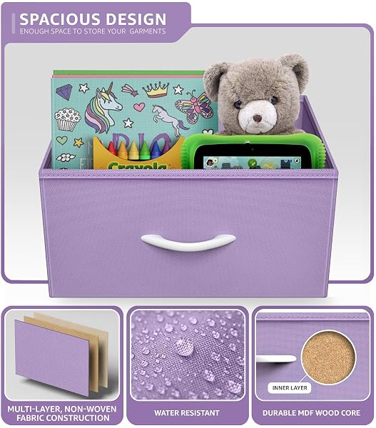 SORBUS FABRIC DRESSER FOR KIDS BEDROOM – CHEST OF 6 DRAWERS, TALL STORAGE TOWER, CLOTHING ORGANIZER, FOR CLOSET, FOR PLAYROOM, FOR NURSERY, STEEL FRAME, FABRIC BINS – WOOD HANDLE (PURPLE)
