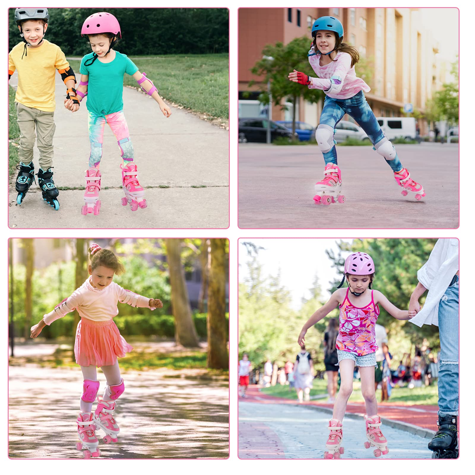 Kids Roller Skates for Boys Girls Beginner Toddlers, 4 Sizes Adjustable Roller Skates with Light up Wheels for Children, patines para niñas patins à roulettes Enfants Filles Garçons
