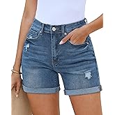 Utyful Jean Shorts for Women High Waisted Trendy Casual Summer Distressed Jorts Ripped Fold Hem Stretchy Denim Shorts