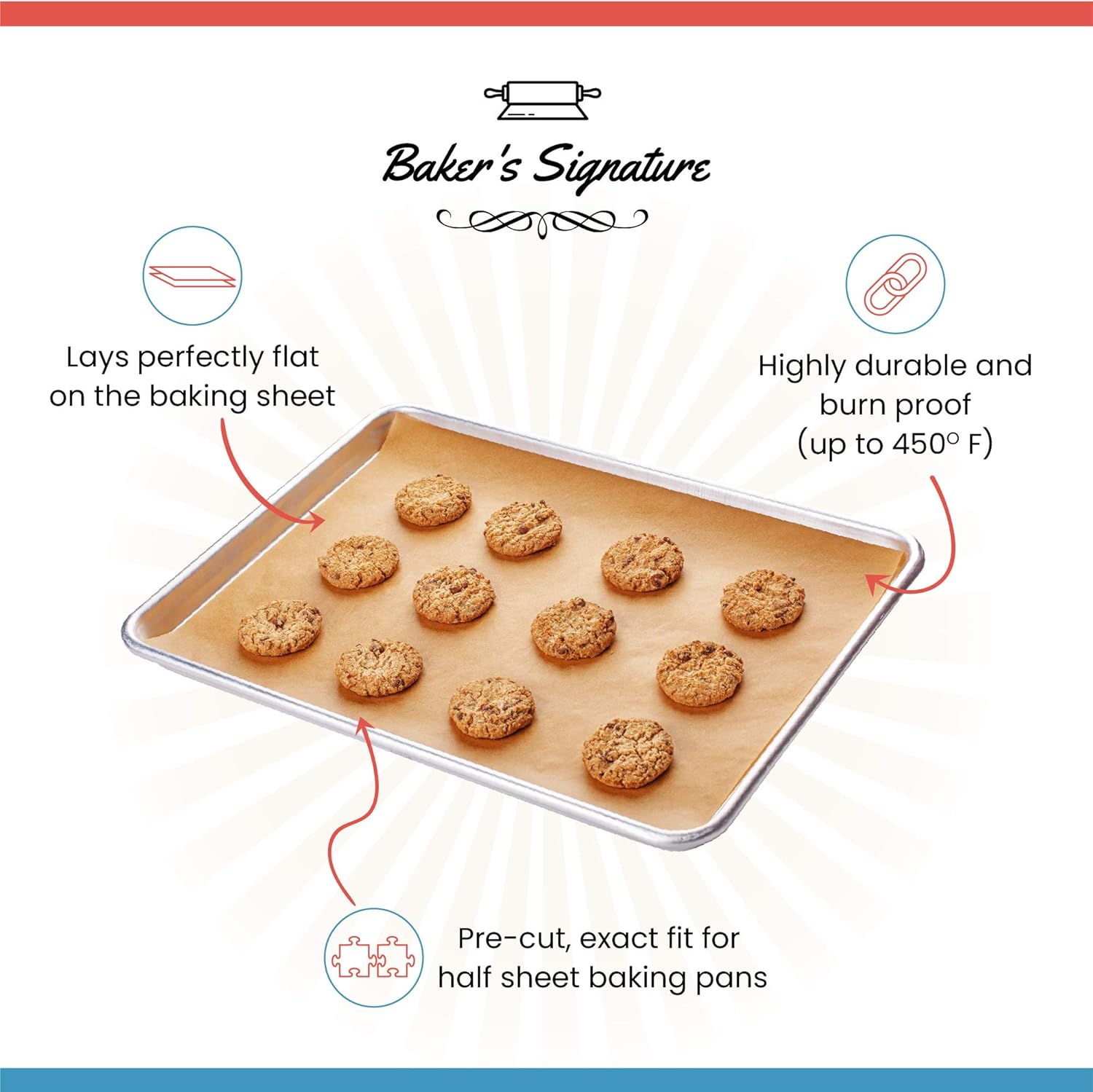 Parchment Paper Baking Sheets by Baker's Signature | Precut Non-Stick & Unbleached - Will Not Curl or Burn - Non-Toxic & Comes in Convenient Packaging - 12x16 Inch Pack of 120: Kitchen & Dining