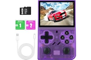 UGTENVERSI R35 Plus Handheld Retro Gaming Console Linux System with 64G Card,3.5 inch IPS Screen ,Hand held Video Game Console Support 13+ Emulator（Purple）