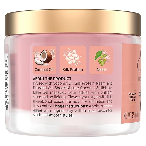 SHEA MOISTURE DEFINE & SHINE EDGE GEL + FLAXSEED COCONUT & HIBISCUS HOLDS AND CONTROLS EDGES ALL DAY INFUSED WITH GLYCERIN, COCONUT OIL AND AN INVIGORATING SWEET SCENT PARABEN-FREE HAIR 3.5 OZ