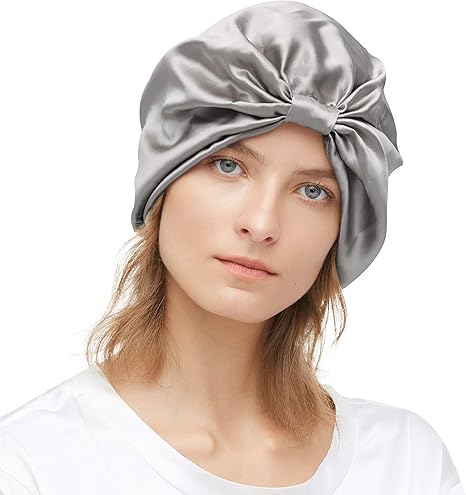 Amazon Co Jp Lilysilk リリーシルク 天然シルク100 クラシック プリーツ お休みキャップ ナイトキャップ 美髪帽子 快眠 シルバーグレー ホーム キッチン