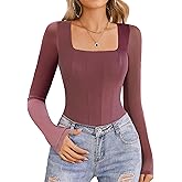 Avidlove Women's Long Sleeve Bodysuits Square Neck One Piece Body Suit Mesh Leotard Tops Double Lined Soft