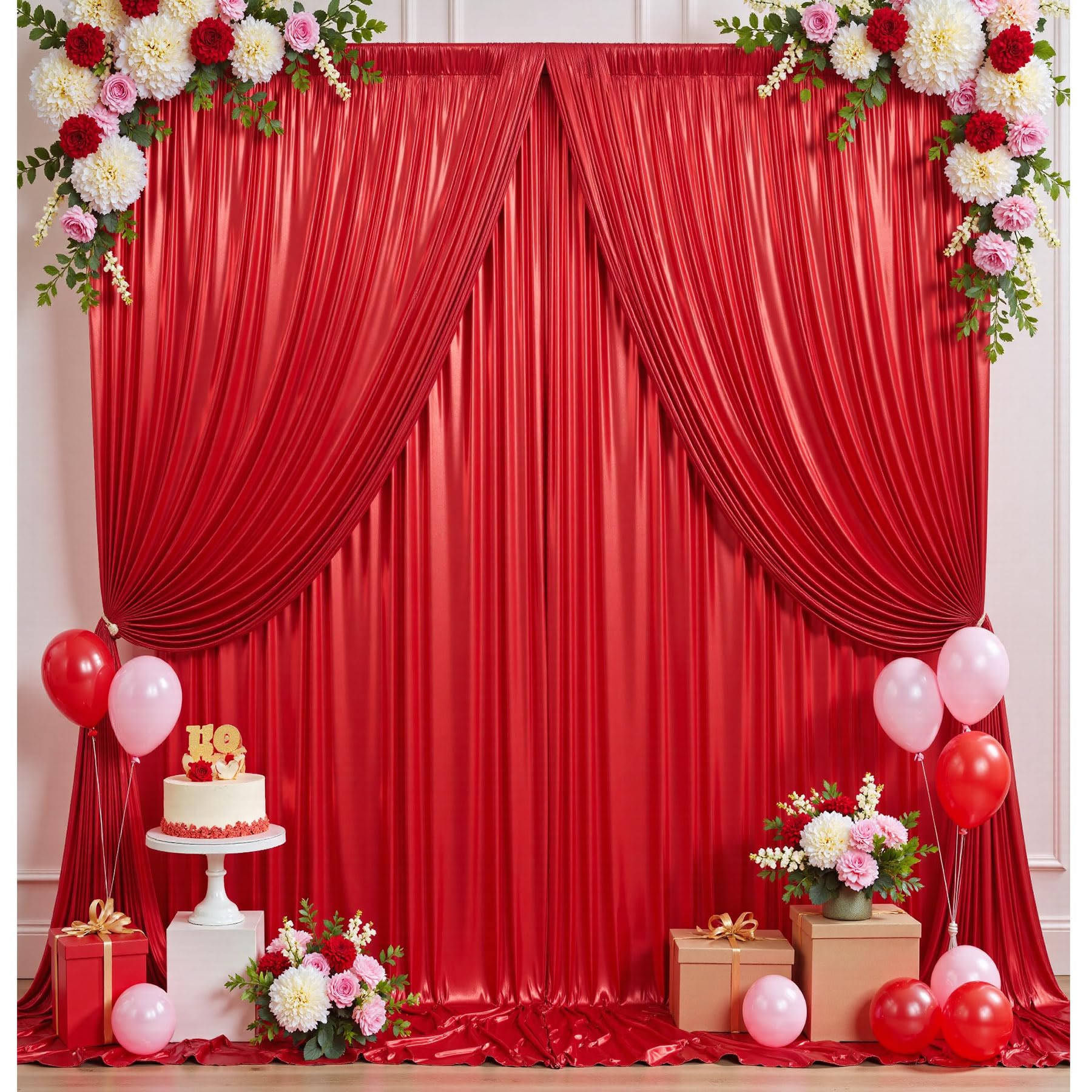 Photo 1 of 20ftx10ft Red Sequin Backdrop Curtain Panels for Parties, 4 Panels Wrinkle Free Glitter Photo Backdrop Drapes Shimmer Back Drop Cloth for Wedding Birthday Christmas Photography Background