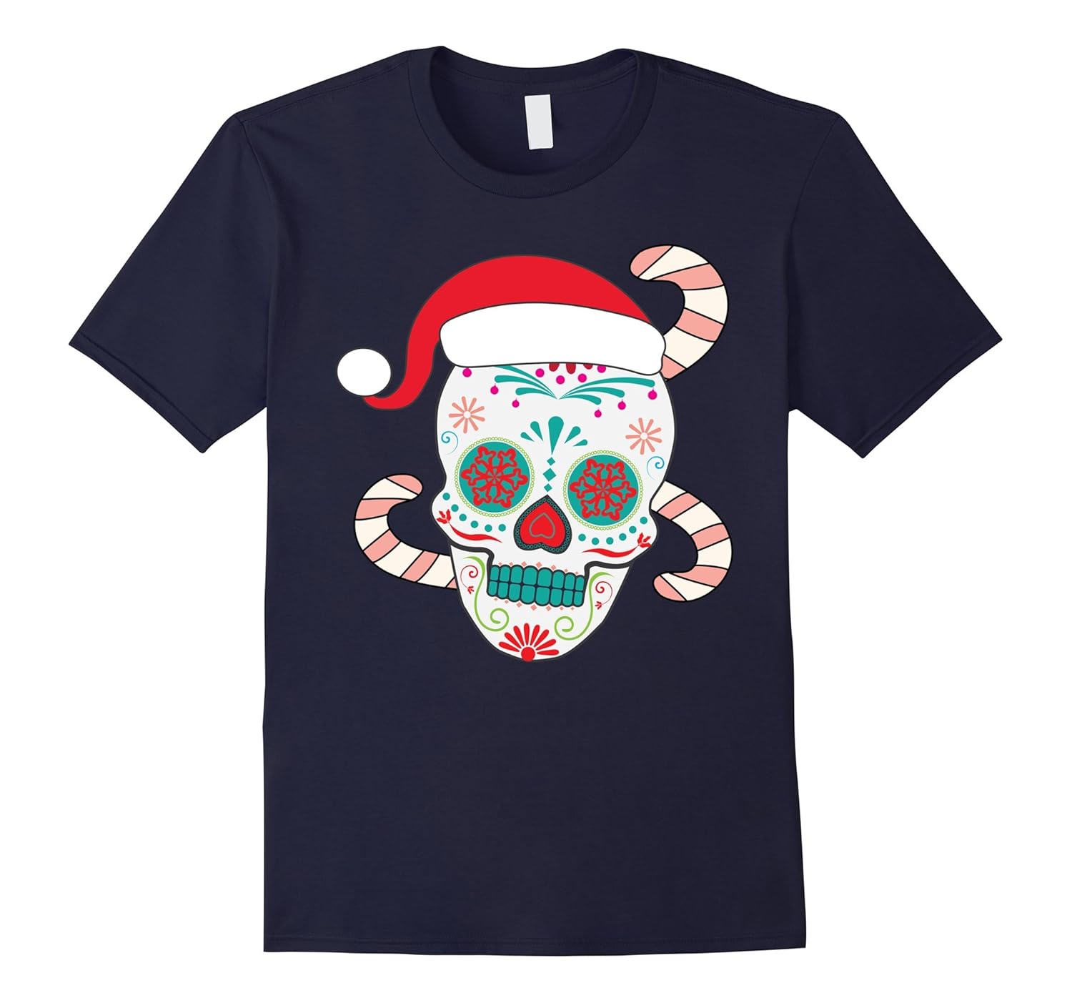 Funny Christmas Themed Sugar Skull T Shirt-Rose