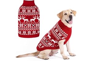 KOOLTAIL Christmas Dog Sweater, Cold Weather Pullover Classic Knitwear, Reindeer Snowflake Pattern Thick Warm Winter Pet Clothes, Cable Knit Dog Sweaters for Small Medium Large Bulldog Boy Girl, Red L