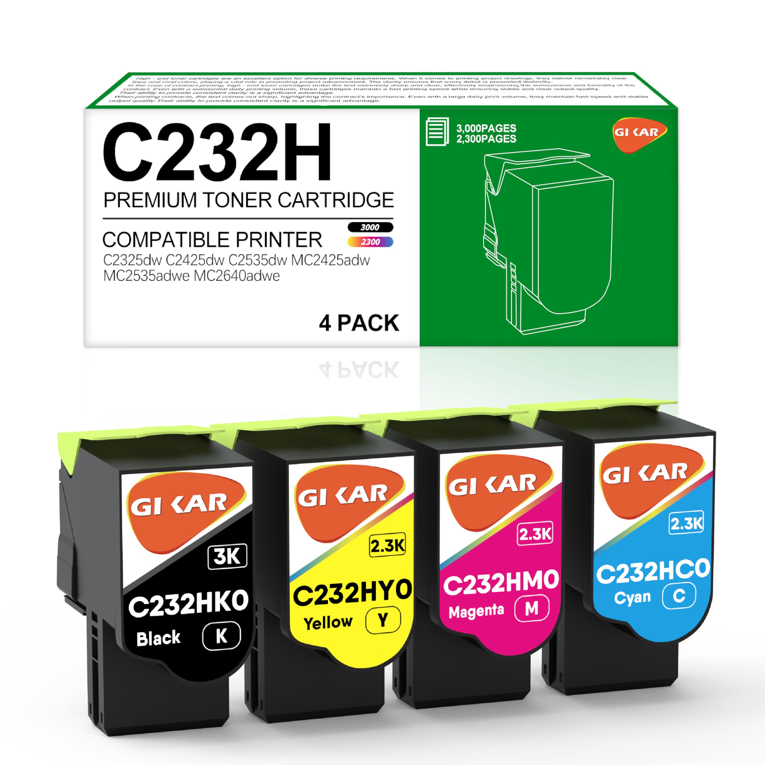 C232H Toner Cartridges Compatible with Lexmark C2325 C2325dw MC2325adw C2425 C2425dw MC2425adw C2535 C2535dw MC2535adwe MC2640adwe for Lexmark C232HK0 C232HC0 C232HM0 C232HY0, 4 Pack