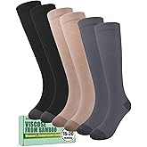 SAIWEYNEE Compression Socks for Women 15-20 mmHg, Viscose from Bamboo, 3-Pair Knee High for Travel, Work & All-Day Comfort