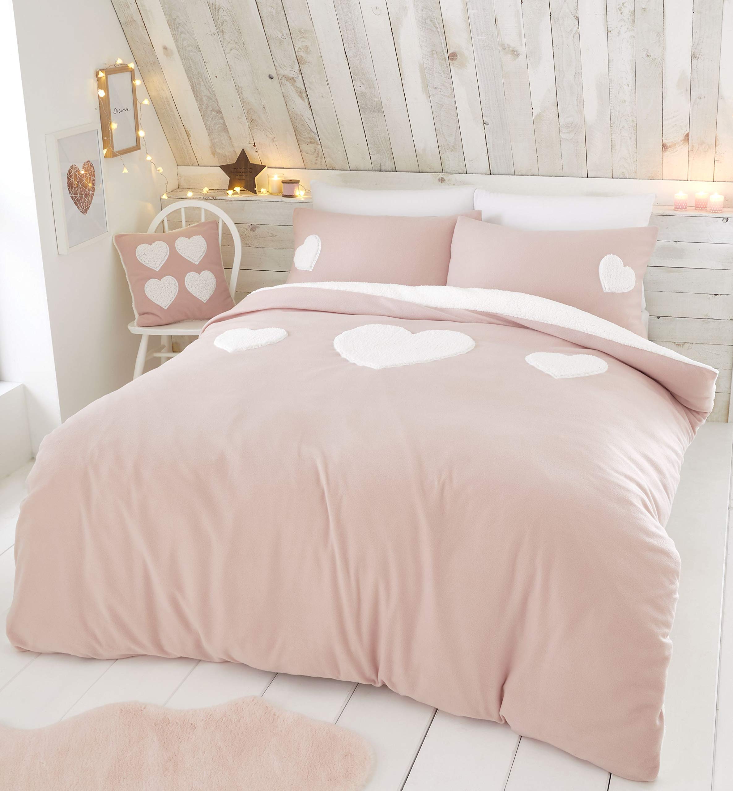 Catherine Lansfield Cosy Heart Double Duvet Set Blush