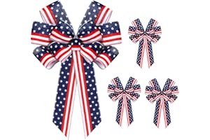 YINGZHAO 4 Pcs Patriotic Bows for Wreath, Red White Blue Stars Stripe Bow 4th of July American Flag Wreath Bow Veteran's Day Large Labor Day, Halloween Bow for Wall Fence Decor Supply (Classic Style)