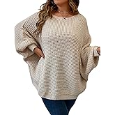 SOLY HUX Women's Plus Size Oversized Sweater Fall Fashion Crewneck Long Sleeve Casual Pullover Tops