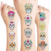 Skull Temporary Pre-Cut Tattoos for Kids, 60 PCS (5 Sheets) | Fiesta Sugar Skull Party Favors, Mexican Day of the Dead Decorations, Cute Stickers for Baby Girls Boys