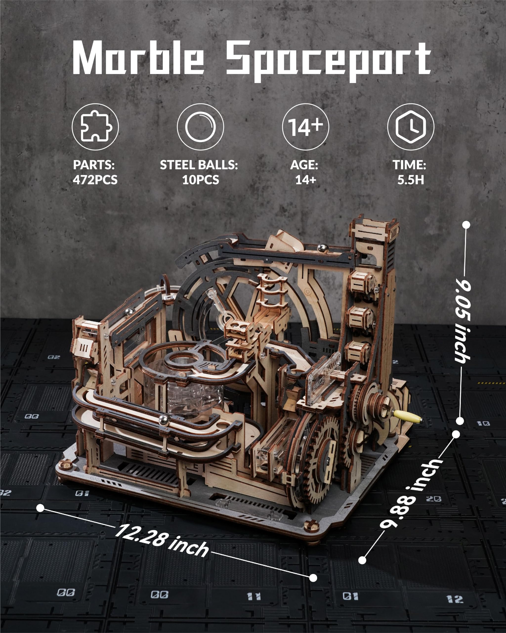 Wowood 3D Puzzles for Adults, Electric 3D Puzzle Marble Run, Marble Spaceport, Wooden Model Building Kits for Teens, 3D Wooden Puzzle Marble Run, large