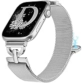 BEEXI Stainless Steel Magnetic Loop Compatible with Apple Watch Band 38mm 40mm 41mm 42mm Women Metal Mesh D-shaped Clasp Strap for iWatch SE Series 10/9/8/7/6/5/4/3/2/1/Ultra(1/2) Silver