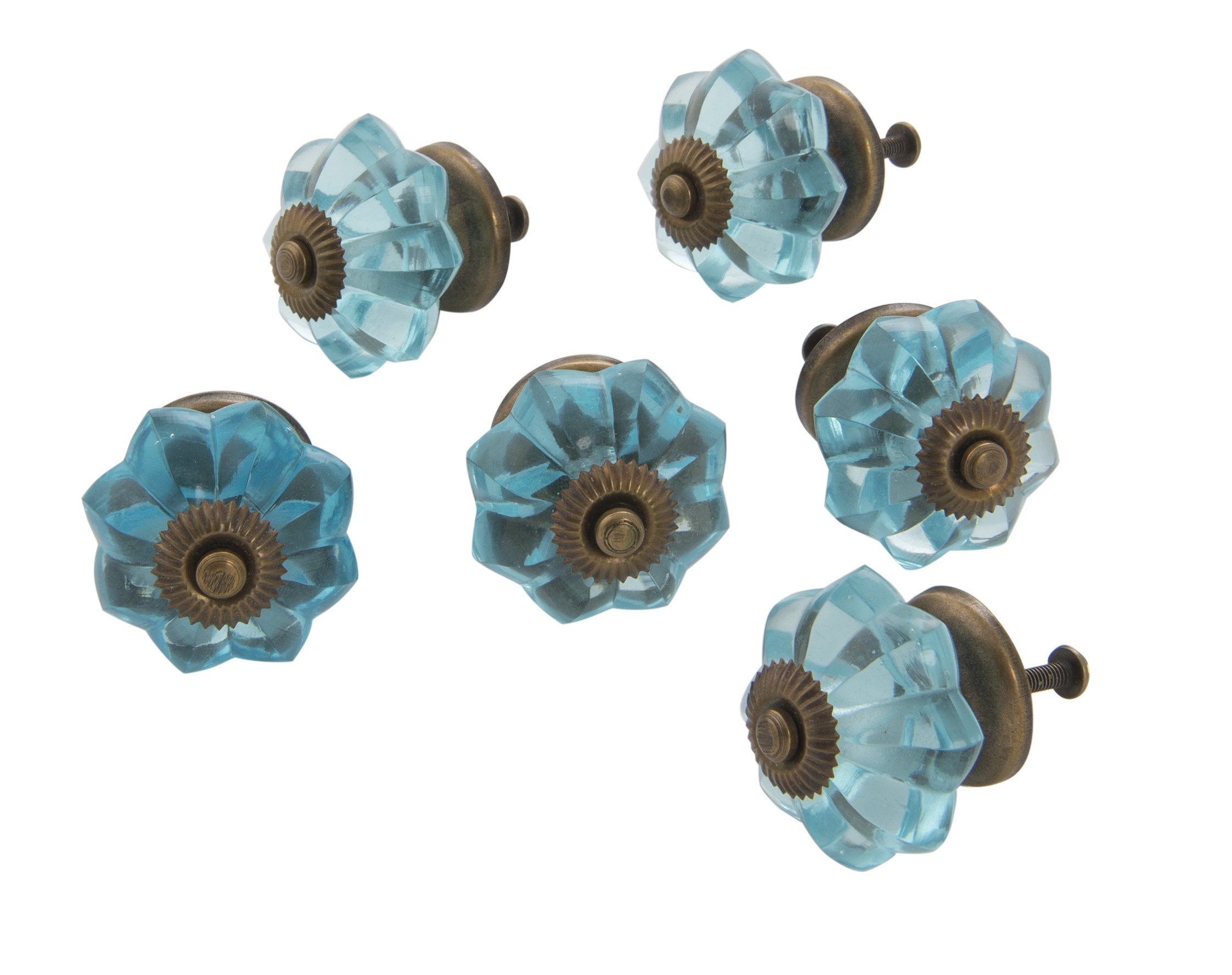 Dritz Home 47046A Glass Scallops Knob, Medium Blue (6-Piece)