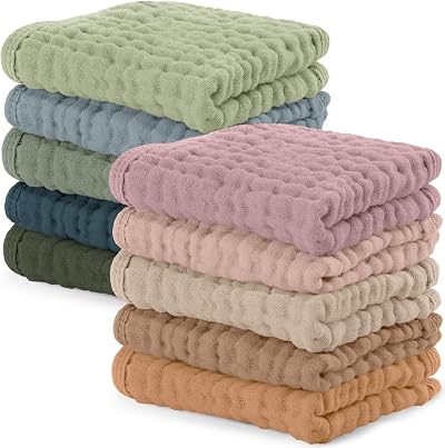 Comfy Cubs Muslin Cloths Baby Pack of 10 6-Layer 25 x 25 cm Multicolor