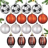 Syhood 16 Pcs Christmas Sport Ball Ornaments with Hanging Loop Rugby Theme Basketball Baseball Football Tennis Christmas Tree Ornaments for Home Xmas Tree Party Decor 3.15 Inches