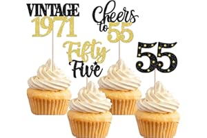 ZHUOWEISM 24 PCS Happy 55th Birthday Cupcake Toppers Star 55 Hello Fifty Five Vintage 1971 Cupcake Picks Cheers to 55 Years Decorations for him 55th Birthday Anniversary Party Cake Decorations Supplies Gold