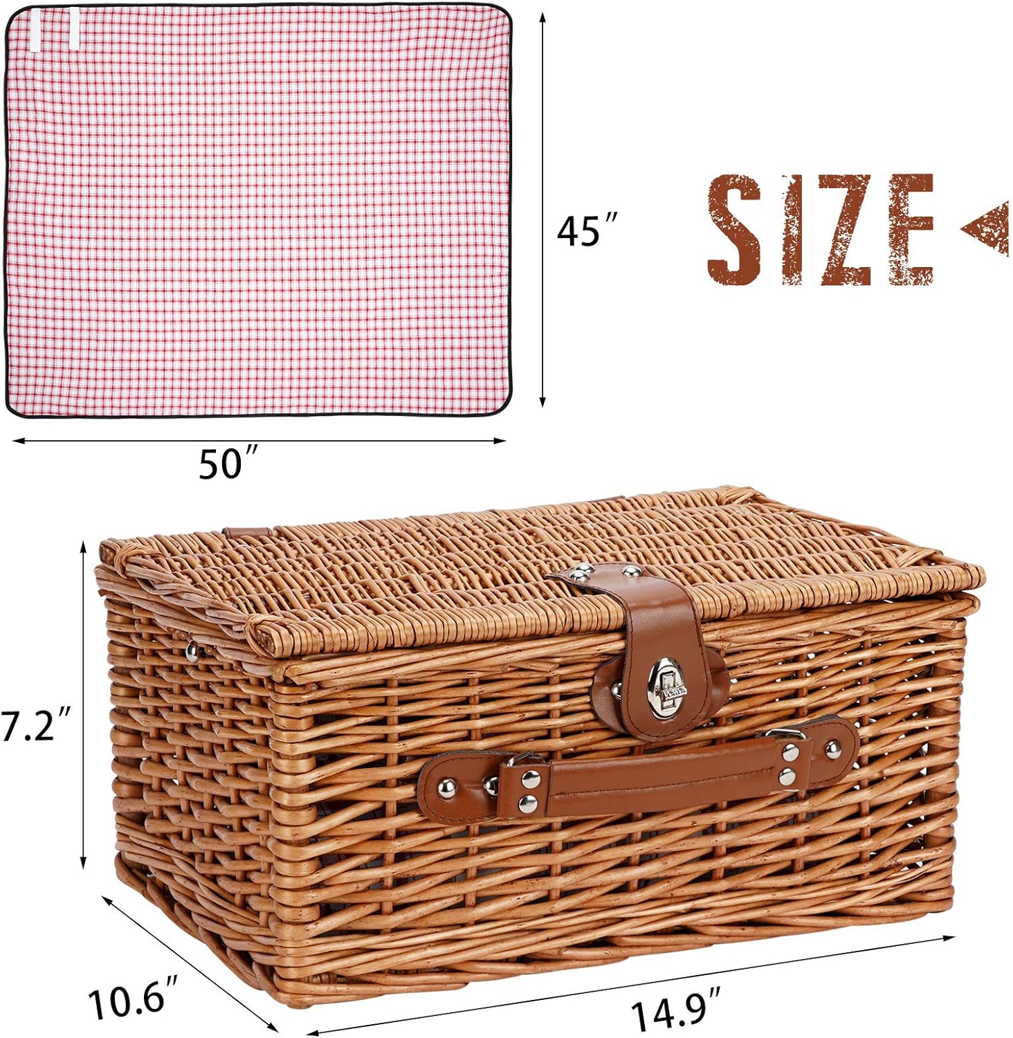 Picnic Basket for 2，Picnic Set Hamper with Waterproof Picnic Blanket, Willow Picnic Service Gift Set for Camping, Outdoor, Valentine Day, Thanks Giving, Birthday, Chiristmas.: Kitchen & Dining