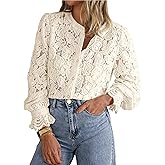 PRETTYGARDEN Women's Dressy Casual Lace Blouse Long Sleeve Button Up Shirts Tops Spring Fall Fashion Clothes