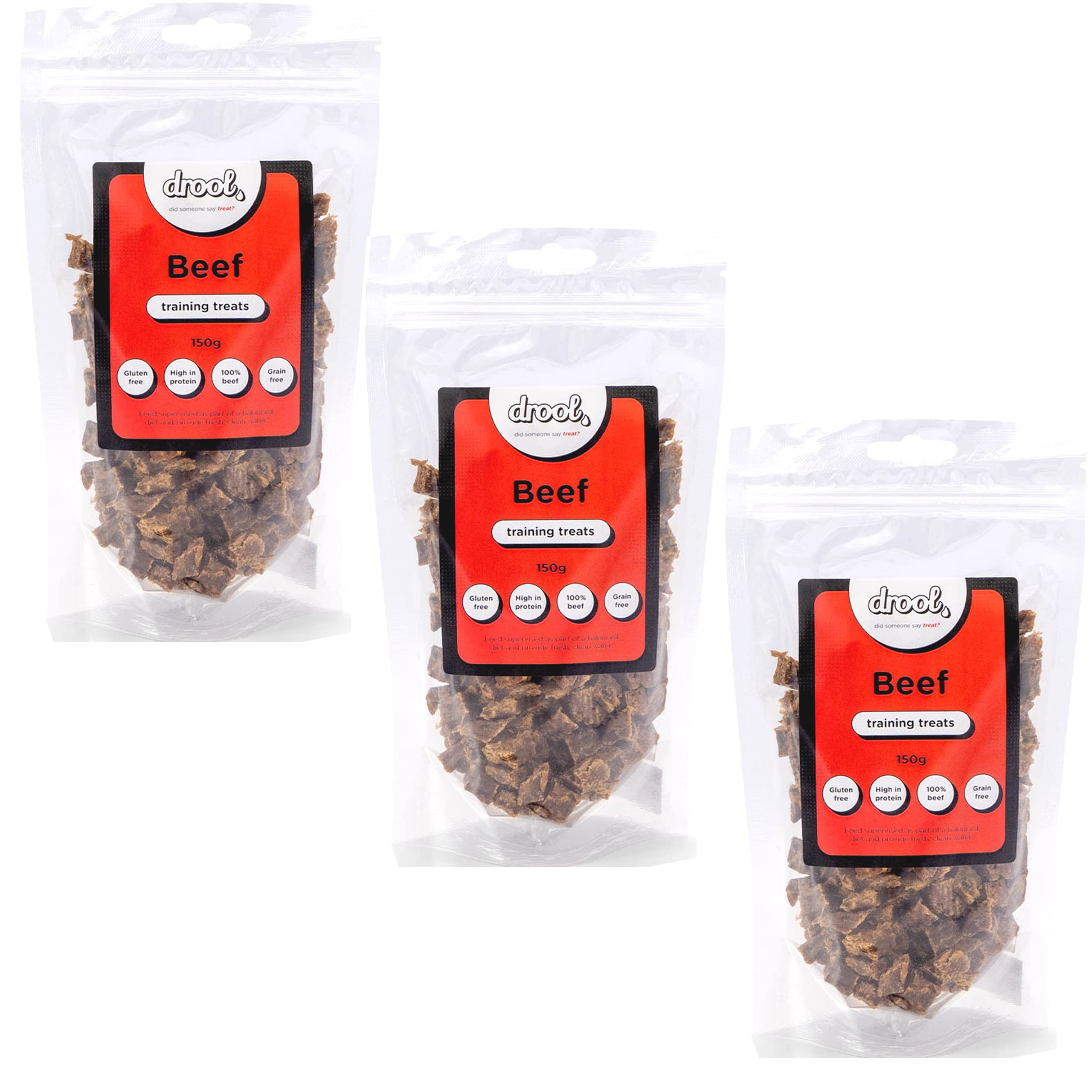 Drool Pet Products Natural Air Dried Dog Treats | Dried Fresh Beef | Grain Free Healthy Training Chews for Dogs | 3 x 150g