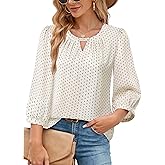 VALOLIA Women's 3/4 Sleeve Dressy Blouses Shirts Business Casual Work Chiffon Tunic Tops