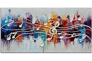 zoinart Colorful Music Symbol Oil Painting on Canvas, Abstract Art Thick Paint Texture Painting, Creative Pattern Wall Art, Modern Minimalist Living Room Deco