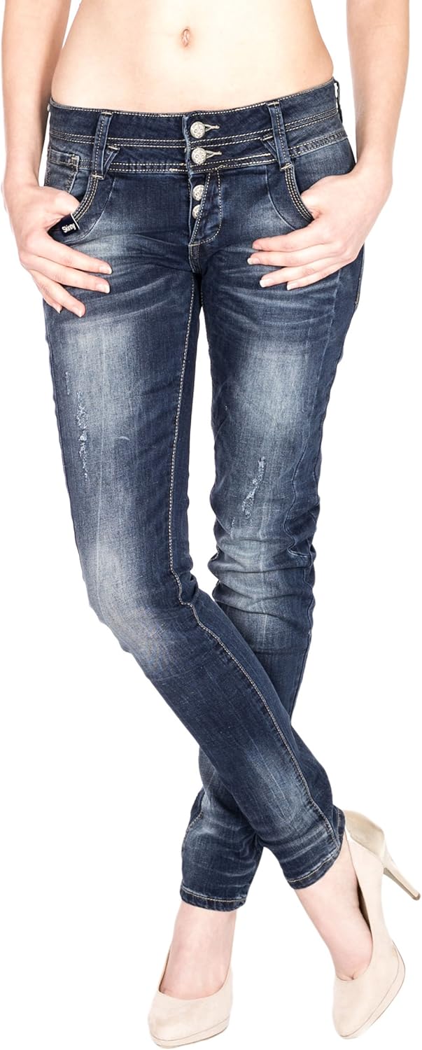 Blue Monkey Damen Skinny Jeans mit offener Knopfleiste Anny 1725