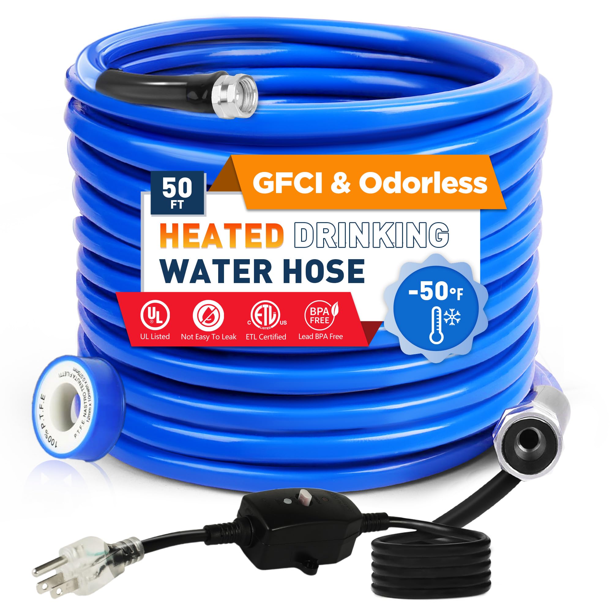 Photo 1 of **** unknown damages**** XPORTION 50FT(10-50FT) Heated Water Hose for Rv,-50°F-46°C Heated Hose with Leakage Protection,Heated Garden Hose for 5/8" Inner,Self-Regulating Hose Water Heater with 3/4" NH Fittings(1pcs)