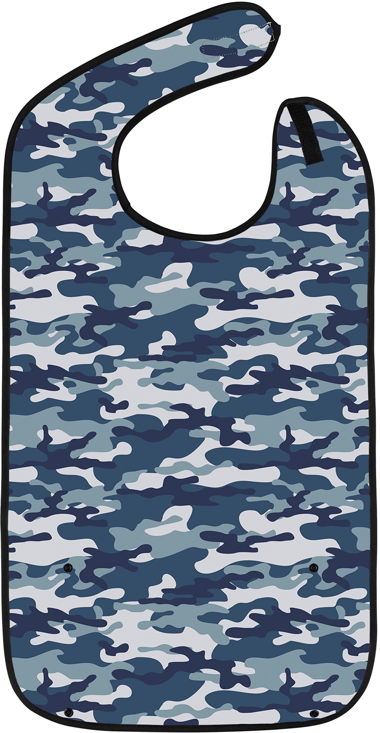 Adult Bibs for Eating: Reusable Adult Size Bib for Men and Women - Washable Clothing Protector with Crumb Catcher Pocket - Blue Camo Edition