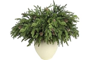 LZNPA 6 Pcs Real Touch Christmas Pine Branches with Pine Cones, Natural Droopy,Soft Bendable Pine Stems, Lifelike Christmas Greenery Stems for Vases, Wreaths Outdoor Indoor Decorations