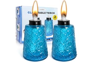 SUSUBEE 2 Pack Torches for Outside, Glass Tabletop Citronella Oil Lamp Torches with Wicks 12OZ/300ML Outdoor Patio Decorative Lantern Torches for Outside Yard, Desk, Garden Party, Camping