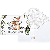 All Ewired Up 50 Pack Watercolor Woodland Greenery Thank You Cards, Cute Thank You Notes with Envelopes & Stickers, Baby Shower, Birthday any Occasion