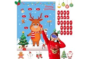 ViLeo Christmas Party Games for Kids Pin The Nose On The Reindeer Xmas Activities Holiday Party Game with 24PCS Nose Stickers Pin The Tail Christmas Party Favors Supplies for Adults