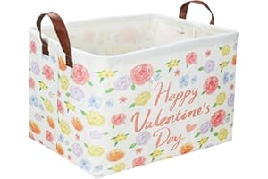 Sanjiaofen Rectangular Valentine's Day Basket,Flower Storage Basket Organizer.Cute Storage Bin with Handles. Kids Basket,Girls Room Decor,Toys Box,Books Basket, Gifts Basket Empty.(Flower)