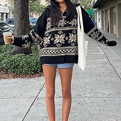 Women Y2K Argyle Striped Pullover Sweater Casual