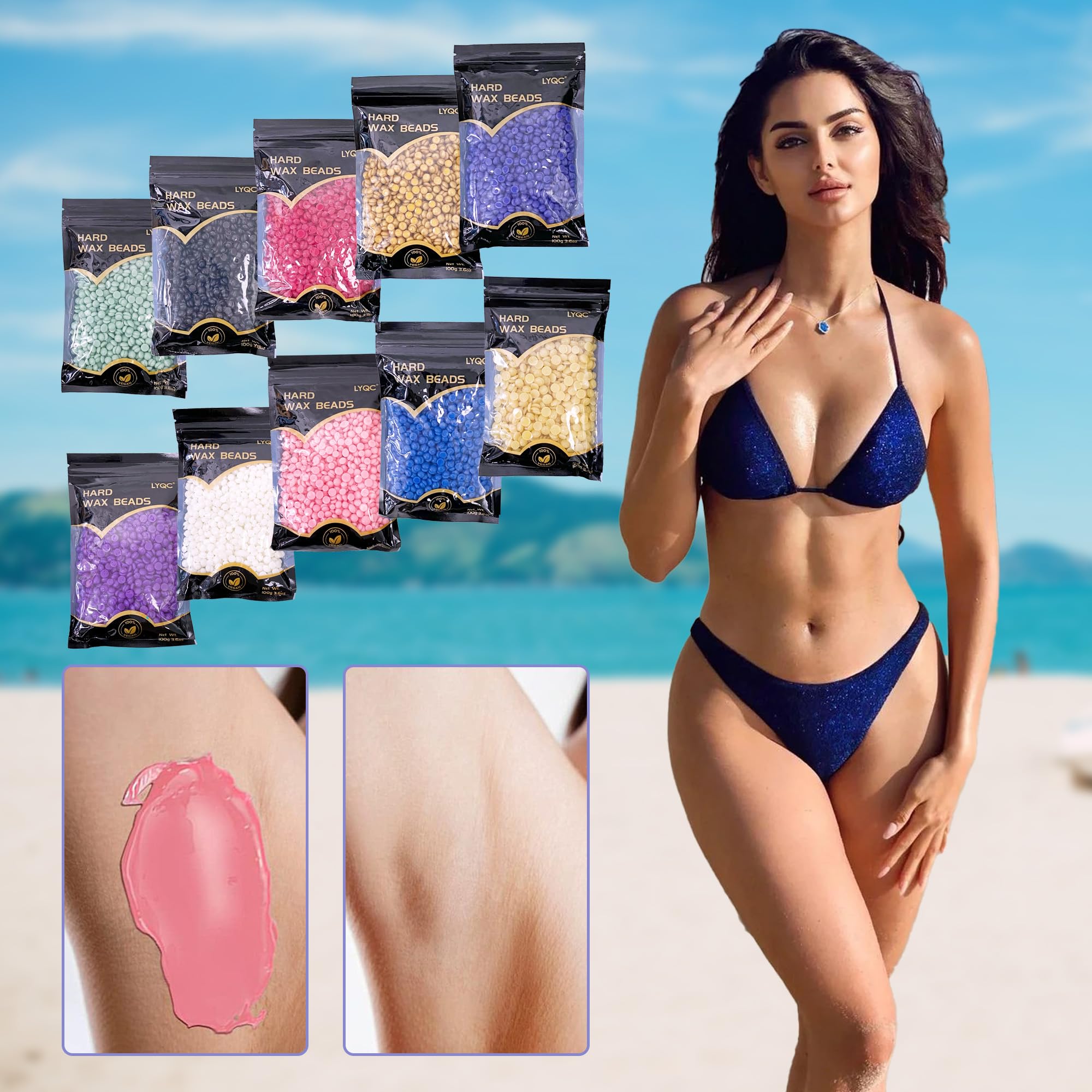 LYQC 2.2lbs Hair Removal Wax Beads, Professional Hard Wax Beads 1000g, with 20 Applicators, Suitable for Full Body, Painless Gentle Wax Bead Hair Removal for Men and Women