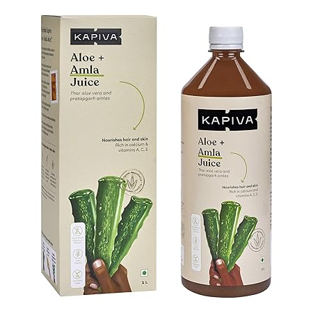 Kapiva 100% Organic Aloe Vera (USDA) + Amla Juice Boosts Immunity - No Added Sugar, 1 L