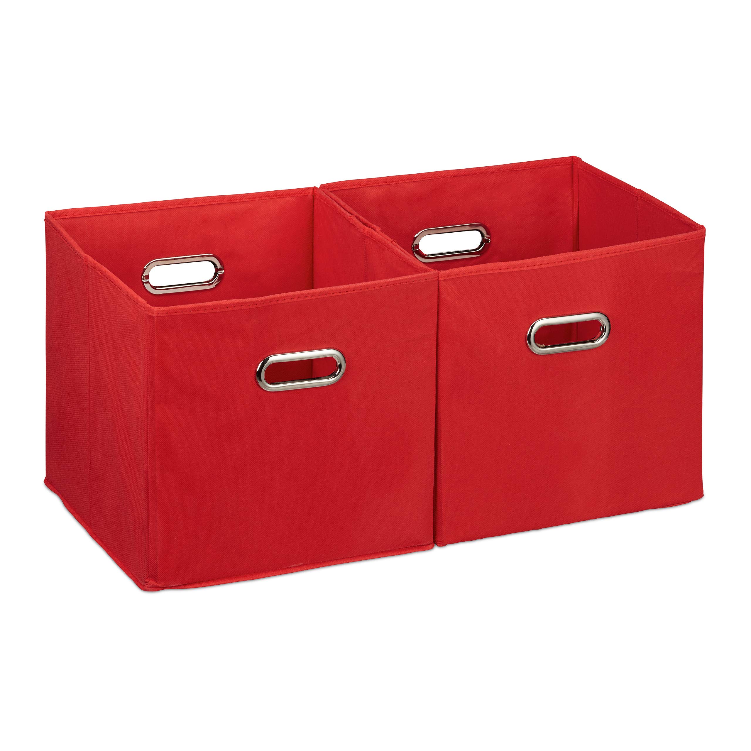 Relaxdays Storage Box Set of 2, No Lids, With Handles, Folding, Square Shelf Bins, 30 x 30 x 30 cm, Red