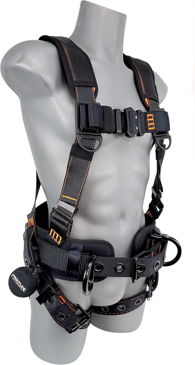 Frontline 110CTB Combat Construction Aluminum Full Body Harness with Tongue Buckle Legs and Trauma Straps | 5 Points of Adjustability | Reinforced Positioning Belt | OSHA and ANSI Compliant - - 